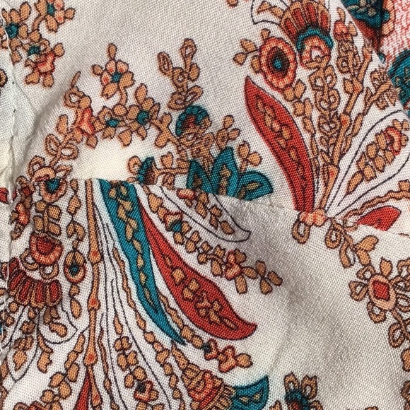Umgee tunic blouse bohemian paisley green maroon blue tan white S - Picture 6 of 7